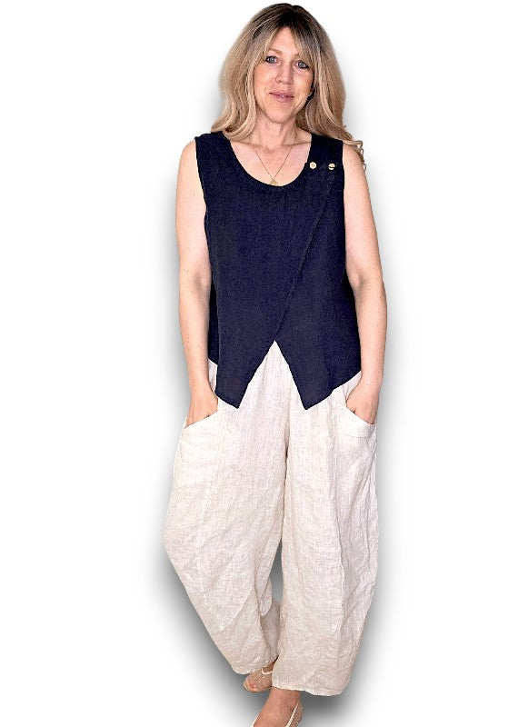 Helga May | Overlap Linen Tank - Navy