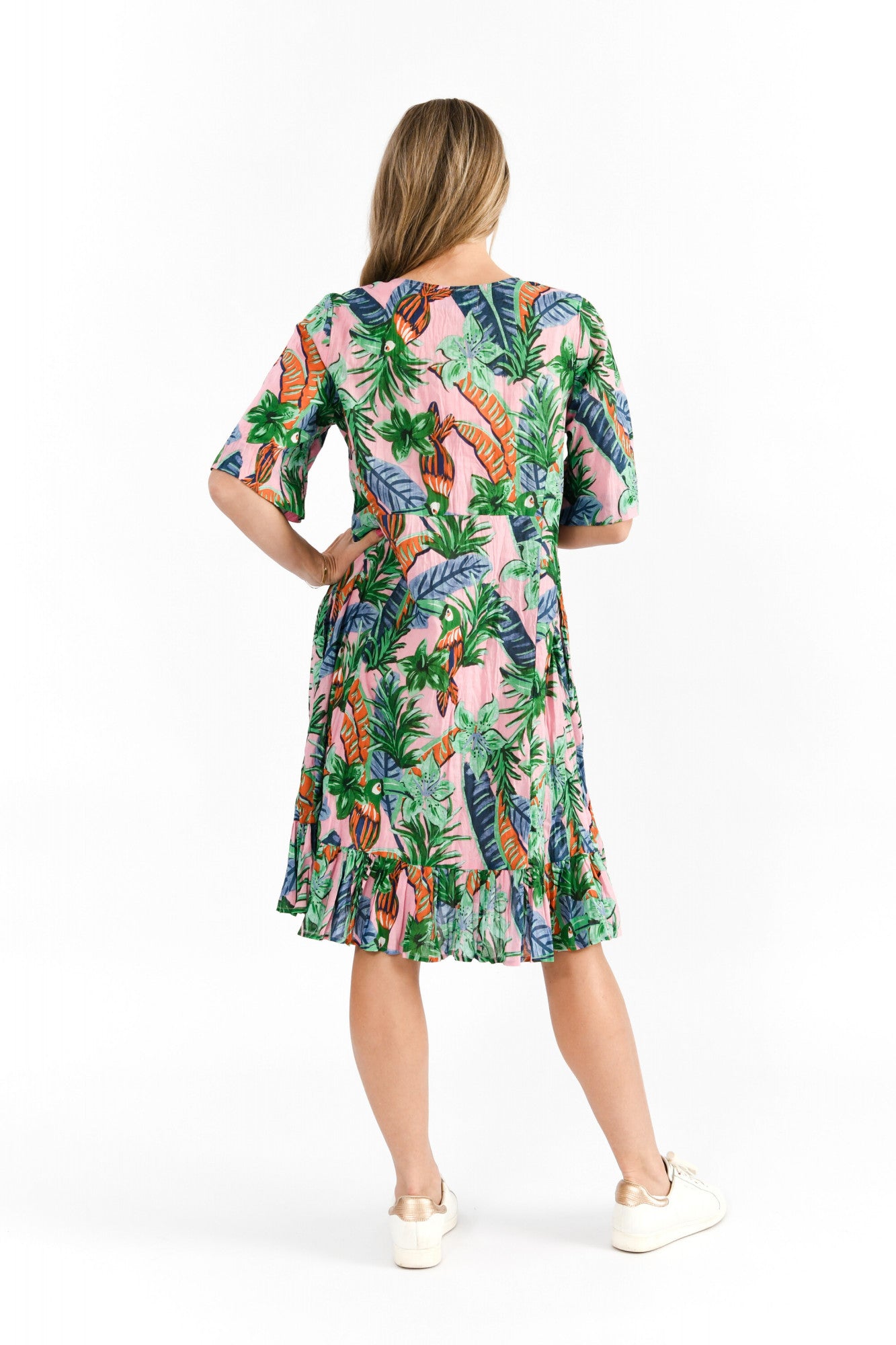 Orientique |Charli Tassel Tie Dress - Toucan Jungle Pink
