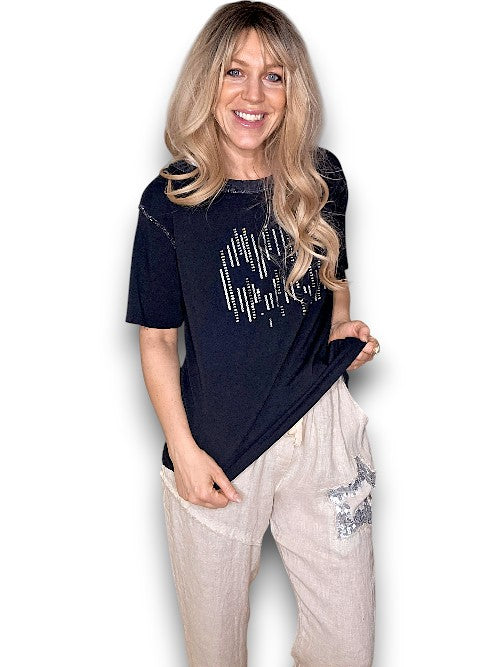 The Cottage Collection | Black Diamante Stripes Tee