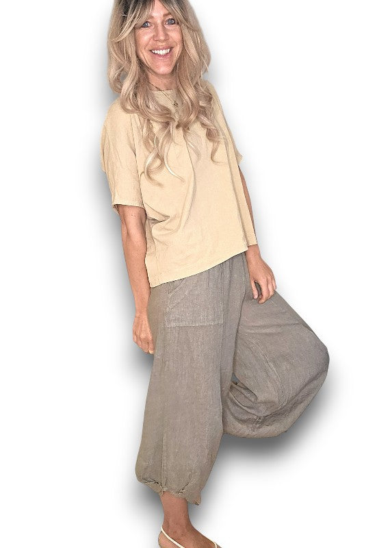 Helga May | Mocha Mini Button Linen Pant