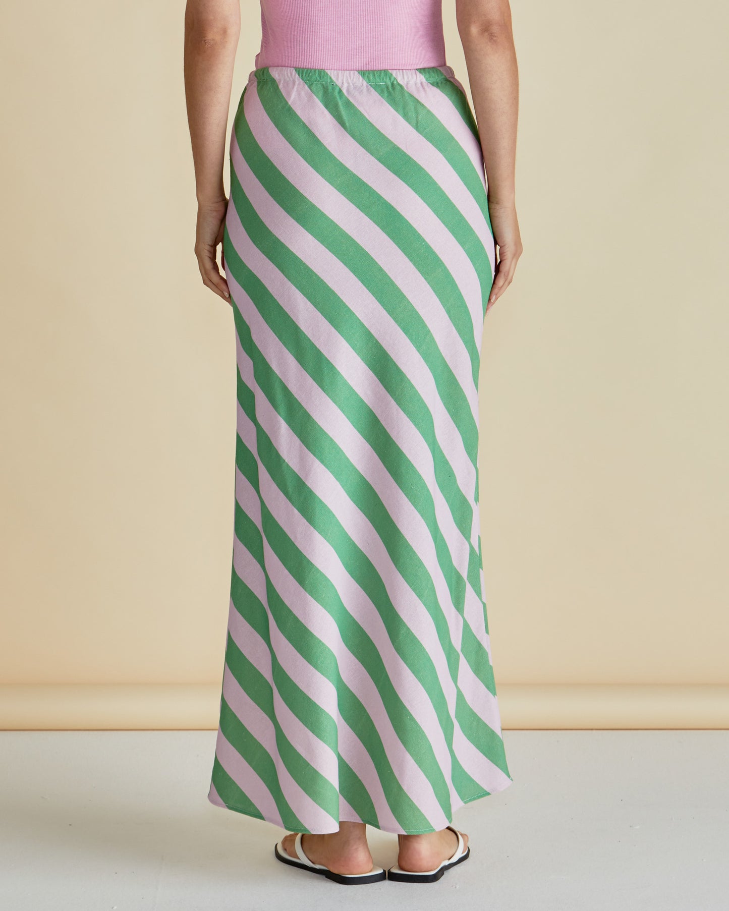 Brooke Bias Skirt | Green/Pink Stripe