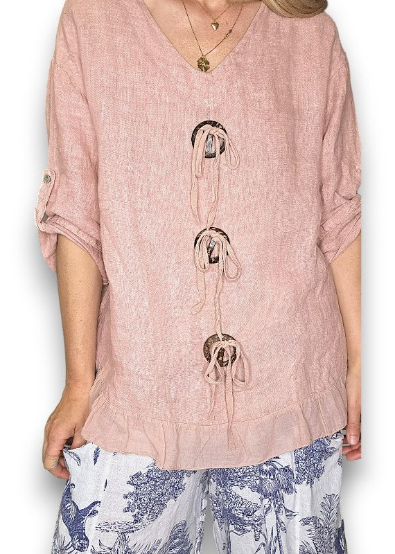 Helga May | Baby Pink Trios Button Top