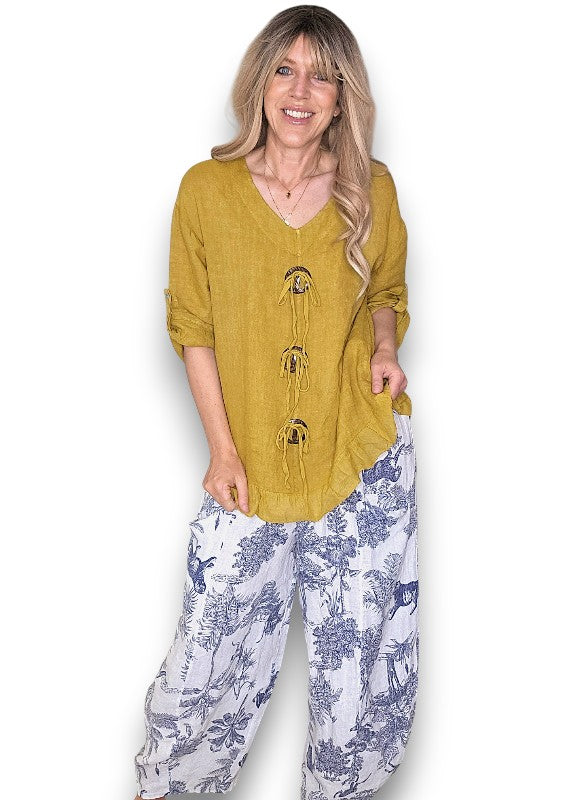 Helga May | Mustard Trois Button Top