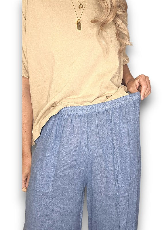 Helga May | Petrol Mini Button Linen Pant