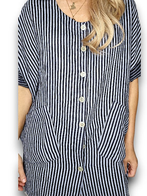Helga May | Charcoal Stripe Pearl Buttons Shirt