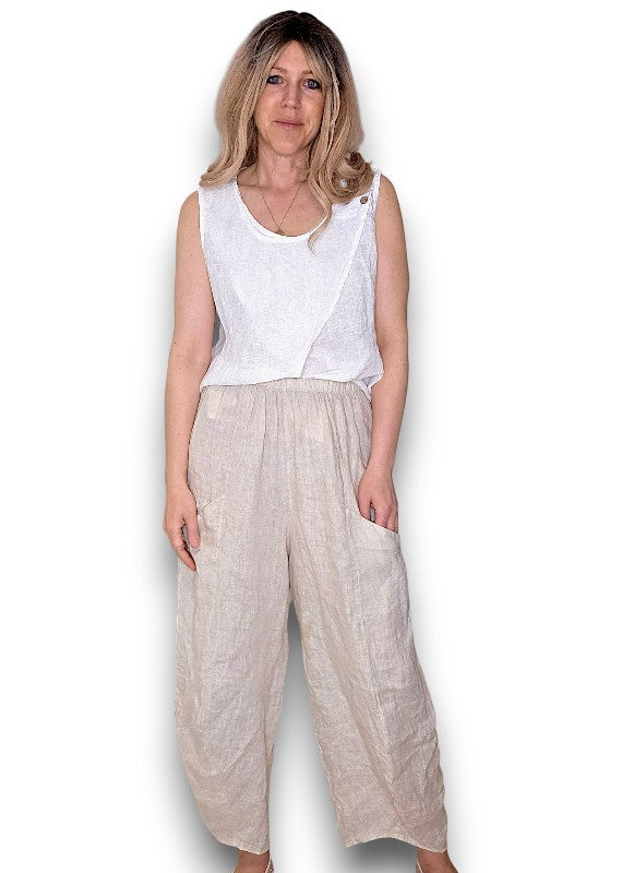 Helga May | Overlap Linen Tank - White