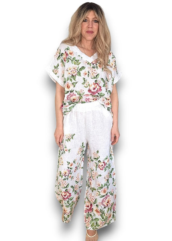 Helga May | White Ruby Blossom Linen Top