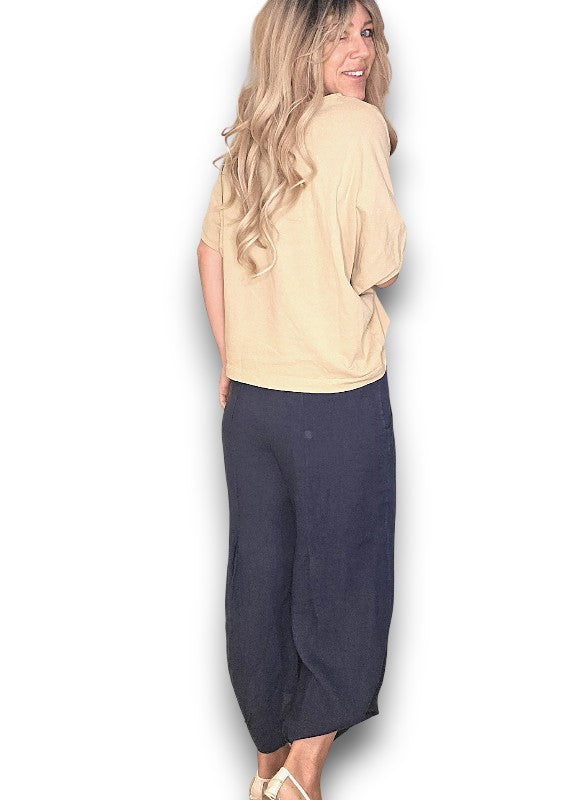 Helga May | Navy Mini Button Linen Pant