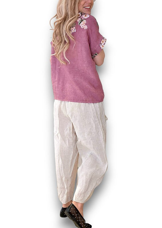 Helga May | Plum Ruby Blossom Linen Top