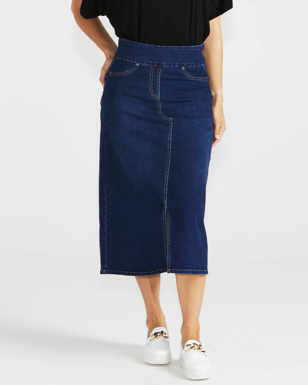 Betty Basics | Midnight Denim - Shelby Stretch Denim Skirt Curve