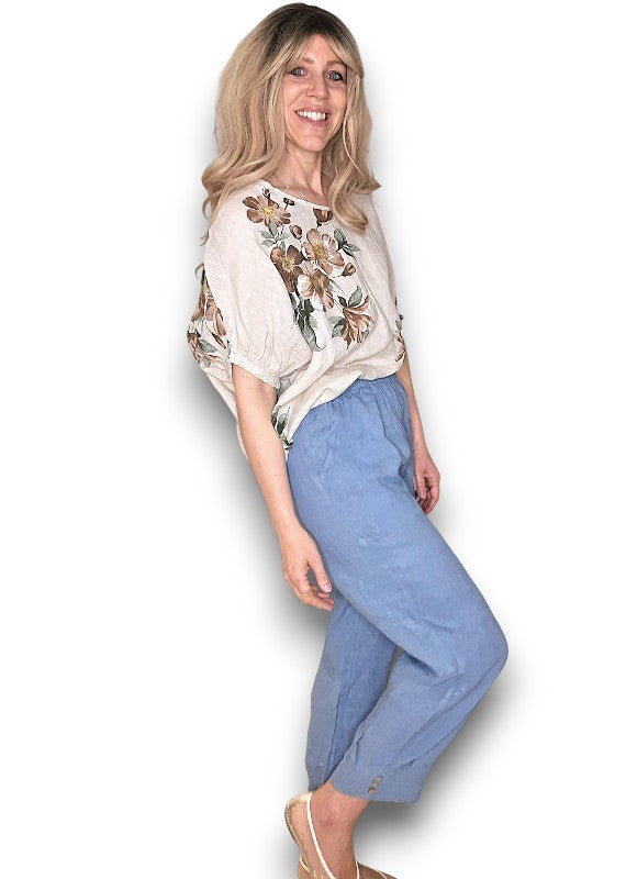 Helga May | Beige Spring Blossom Linen Top