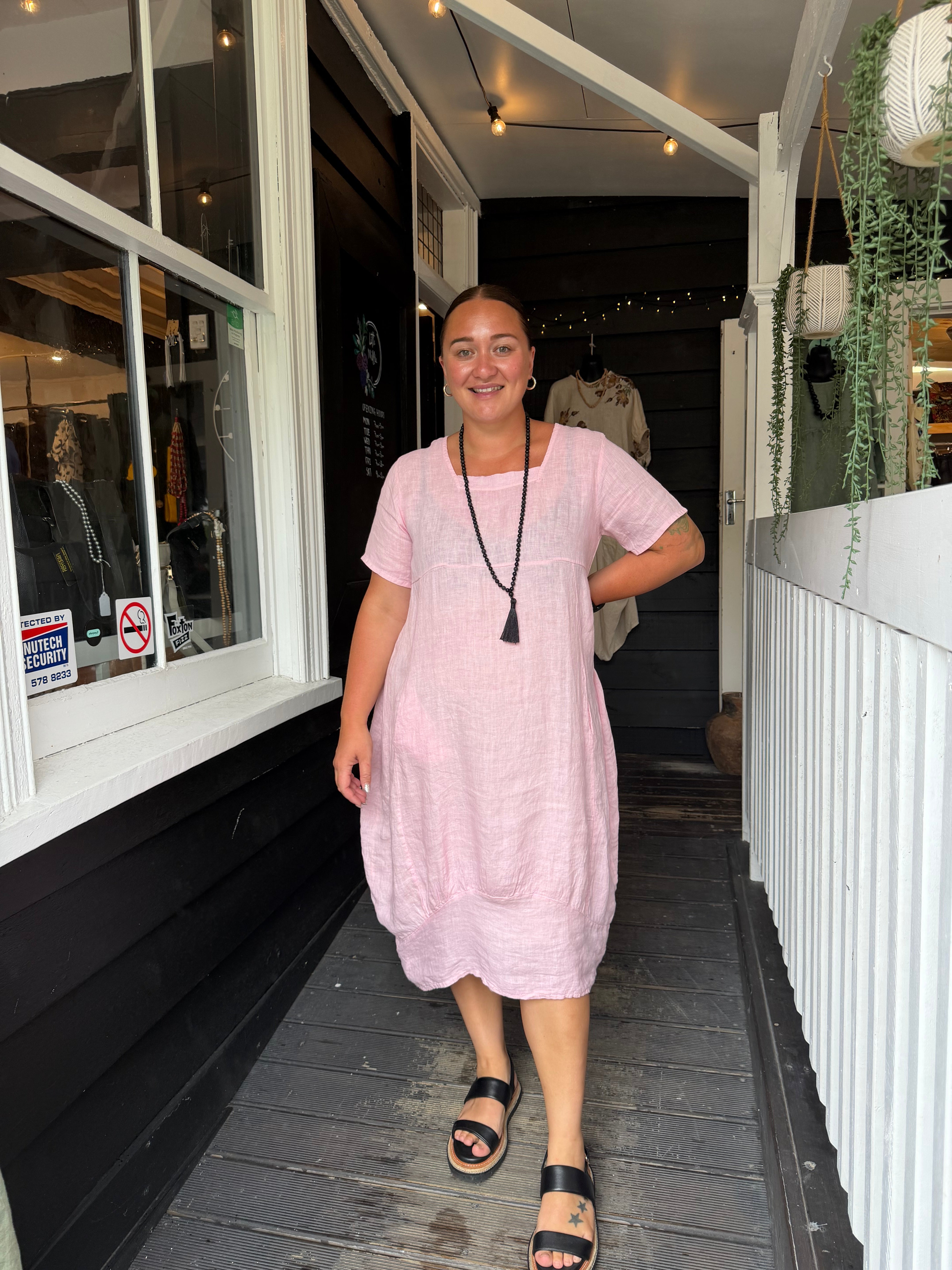 helga may linen dresses Helga May | Kennedy Dress Linen Picnic Rose | Aqua Blue