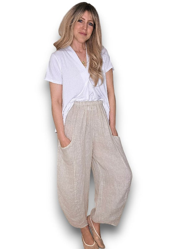 Helga May | Beige Barrel Linen Pants