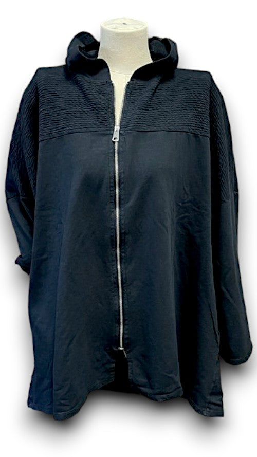Helga May |Black - Plain Patchwork Cotton Hoodie