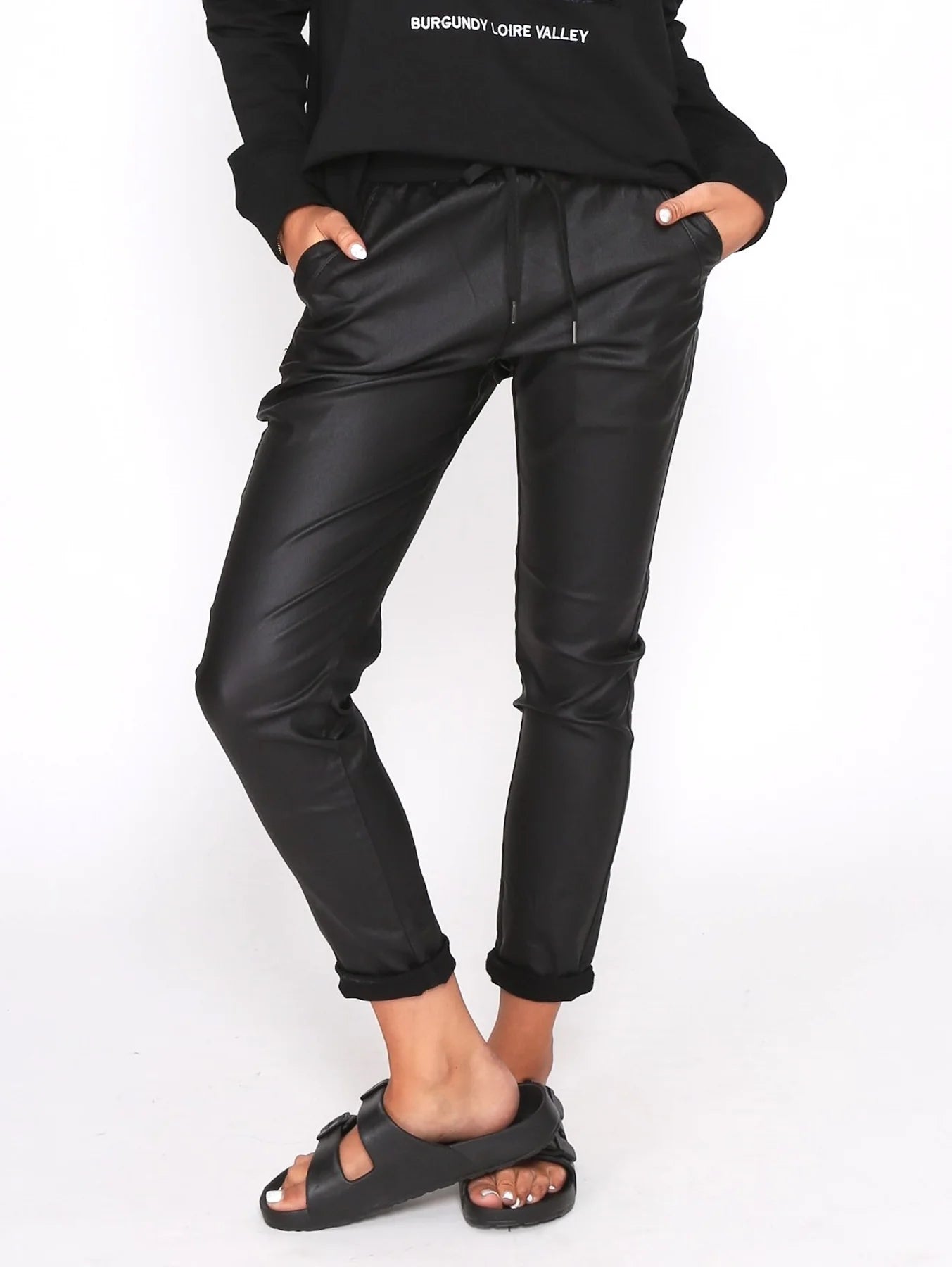 Monaco Jeans | Black - Riley Stretch Jogger Wax Look