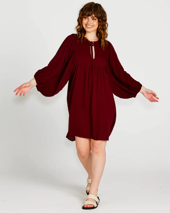 Sass | Wine - Rava Boho Mini Dress