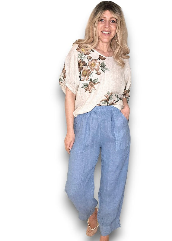 Helga May | Beige Spring Blossom Linen Top