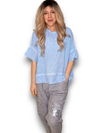 Helga May | Baby Blue Rodeo Fray Tee
