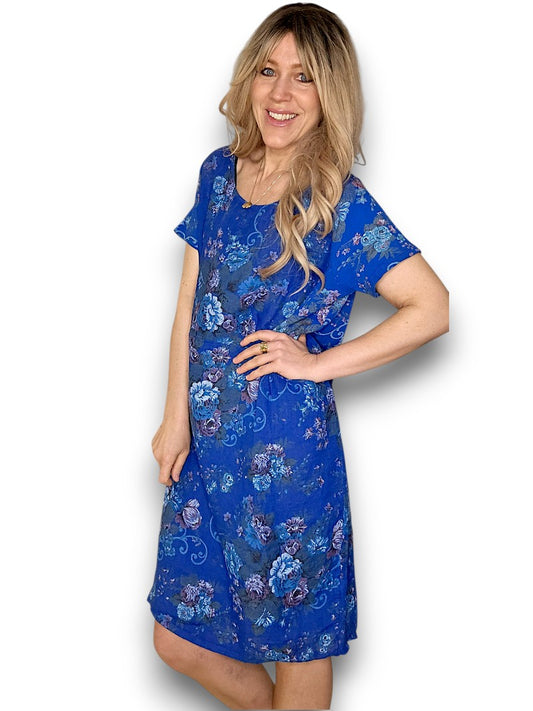 Helga May | Cobalt Twirl Rose Jungle Dress