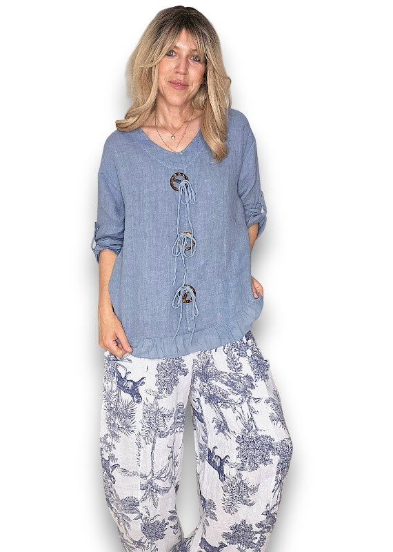 Helga May | Petrol Trios Button Top