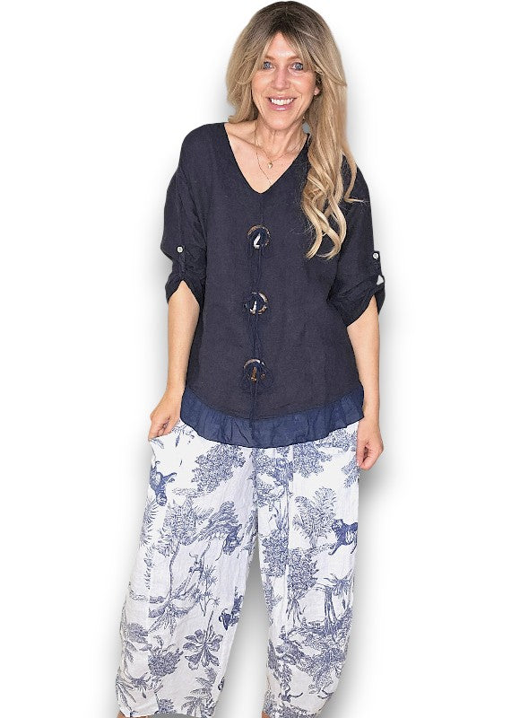 Helga May | Navy Trios Button Top