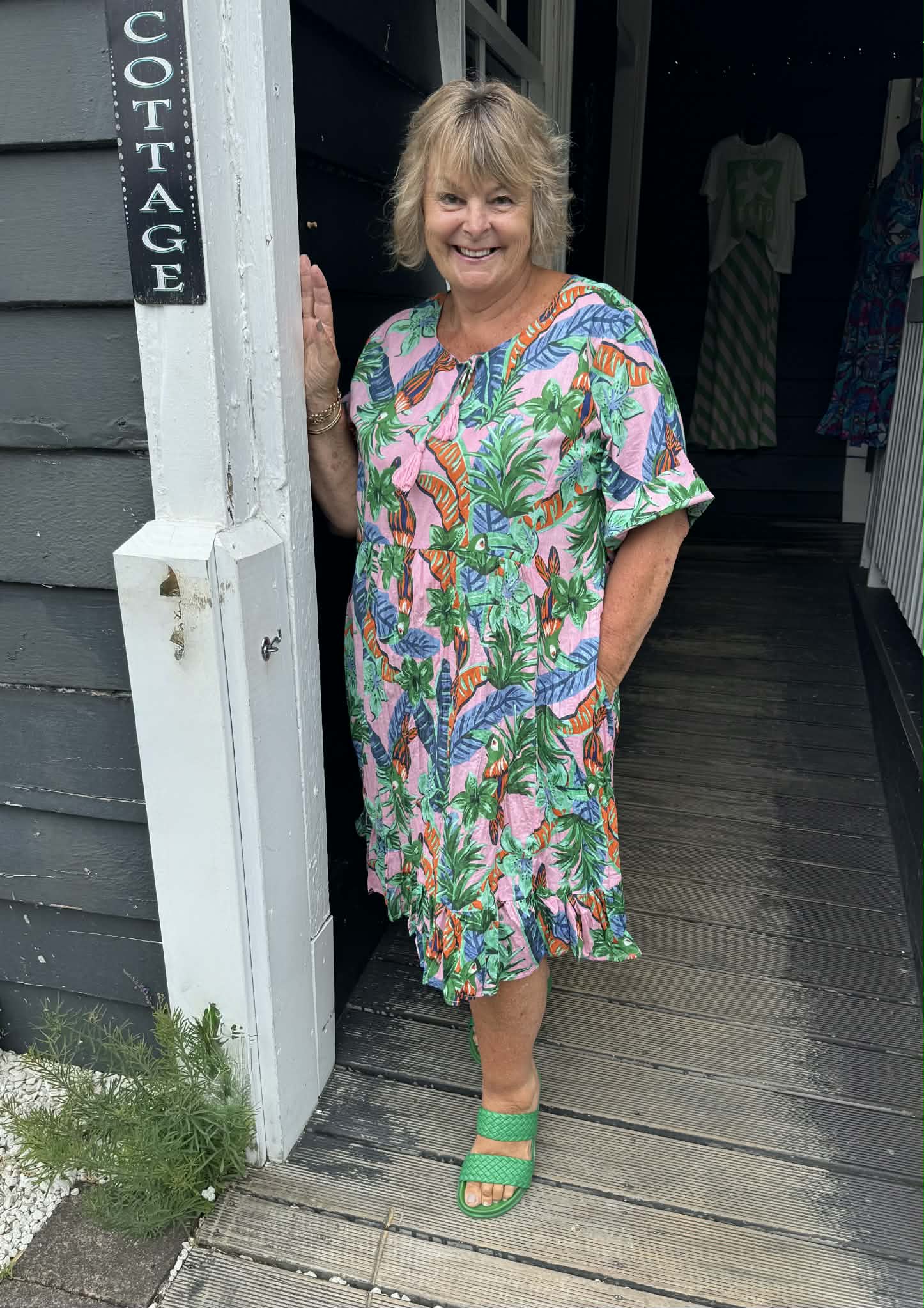 Orientique |Charli Tassel Tie Dress - Toucan Jungle Pink