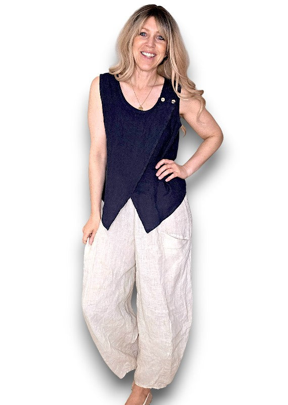 Helga May | Overlap Linen Tank - Navy