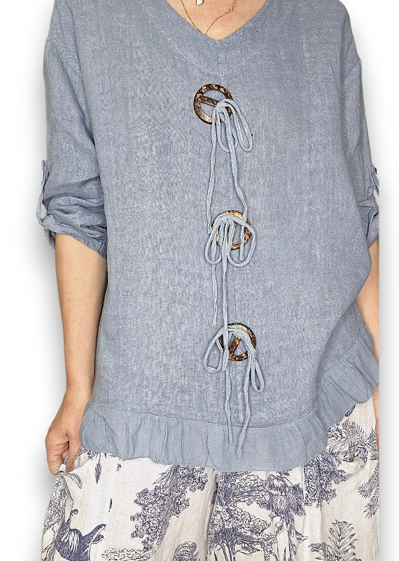 Helga May | Petrol Trios Button Top