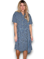 Helga May | Dark Jade Stripe Midi Coconut Button Dress