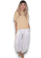 Helga May | White Mini Button Linen Pant