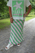 Brooke Bias Skirt | Green/Pink Stripe