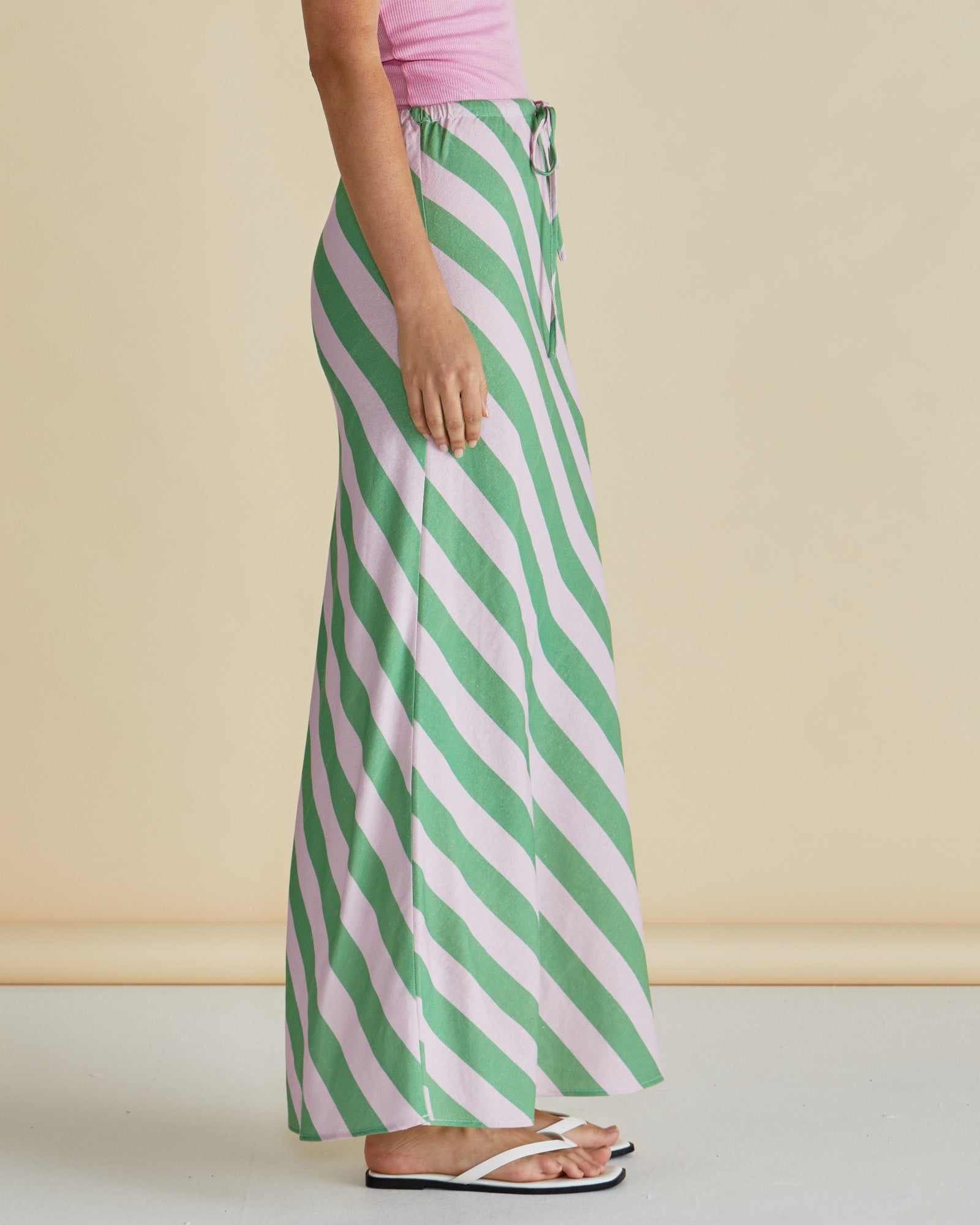 Brooke Bias Skirt | Green/Pink Stripe