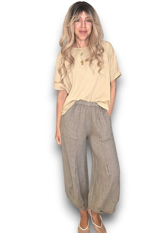 Helga May | Mocha Mini Button Linen Pant
