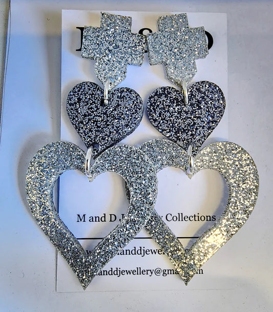 M & D Jewellery | Silver, Black & Glitter - Glitter Heart Trail Cross Top