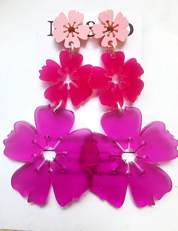 M & D Jewellery | Pink, Hot Pink & Fuchsia - Blossom Trail Long Stud Dangles