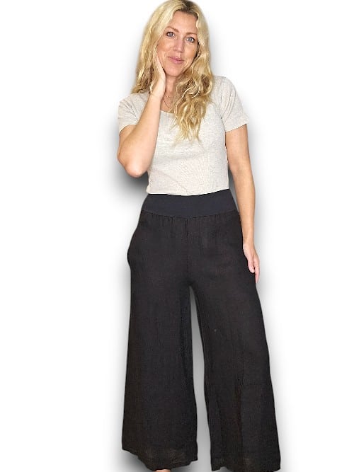 Helga May | Black - Wide Elastic Waist Band Pants