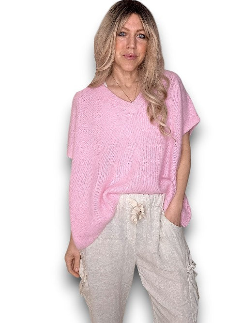 The Cottage Collection | V Neck Knit Vest - Bubble Gum Pink