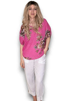 Helga May | Hot Pink Spring Blossom Linen Top