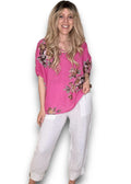 Helga May | Hot Pink Spring Blossom Linen Top