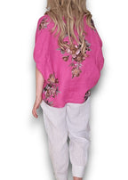 Helga May | Hot Pink Spring Blossom Linen Top