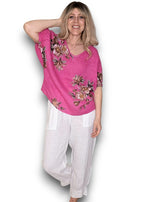 Helga May | Hot Pink Spring Blossom Linen Top