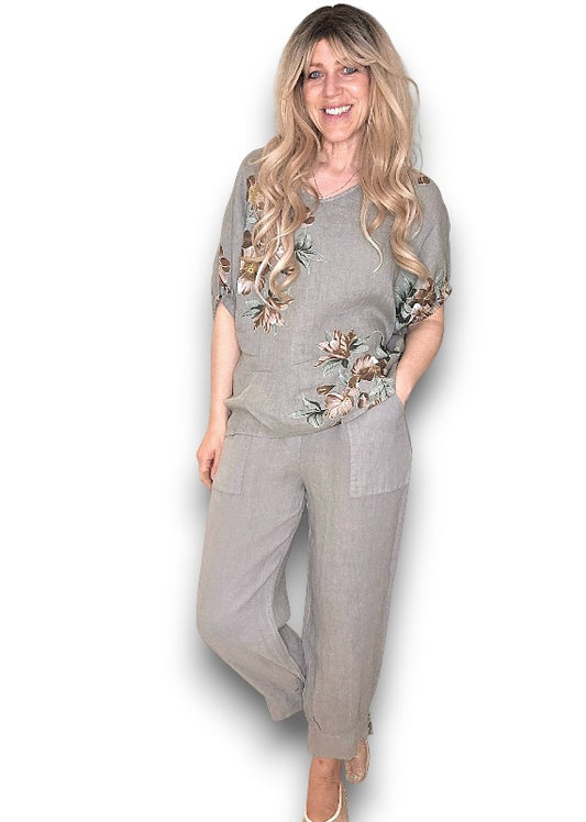 Helga May | Mocha Mini Button Linen Pants