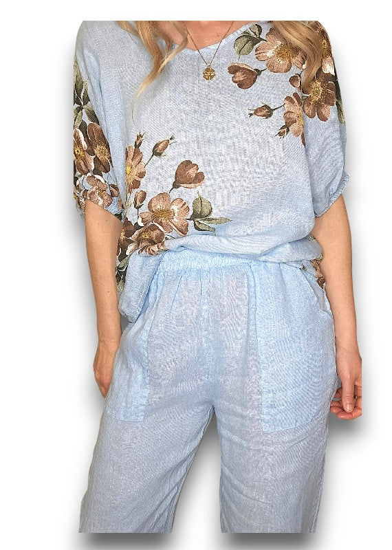 Helga May | Baby Blue Spring Blossom Linen Top