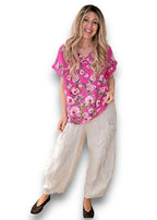Helga May | Hot Pink Ruby Blossom Linen Top