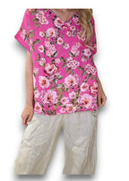 Helga May | Hot Pink Ruby Blossom Linen Top