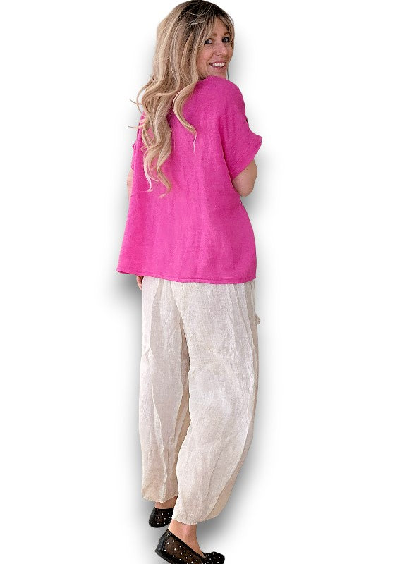 Helga May | Hot Pink Ruby Blossom Linen Top