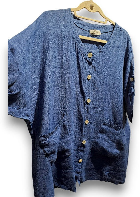 Helga May | Cobalt Pearl Button Top