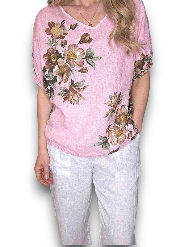 Helga May | Bubblegum Spring Blossom Linen Top