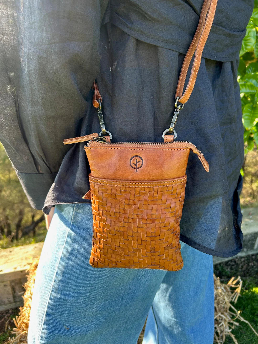 Second Nature | Small Woven Cross Body - Tan