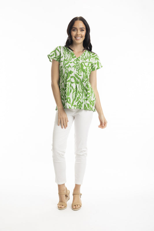 Orientique | Hayman Green Pleated Top